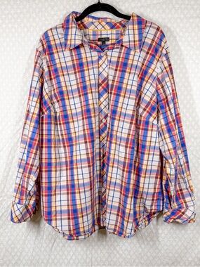 Talbots Pink Blue Plaid Cotton Button Down Top